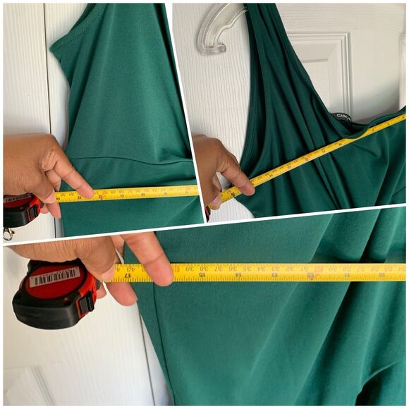 Women Night Gown Dress Large Green One Shoulder Ruffle Hem CHICME - Picture 11 of 16